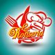 Logo de "La Rotisería" con tenedor, cuchillo y gorro de chef, fondo verde.