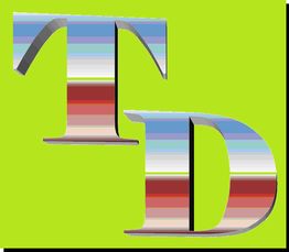Bunte Buchstaben "T" und "D" auf hellgrünem Hintergrund, mit horizontalen Streifenmuster.