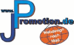 Logo von JP Promotion mit dem Schriftzug "Webdesign nach Maß" in einem orangefarbenen Kreis.