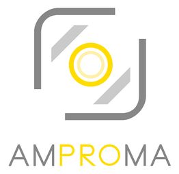 Graues und gelbes Logo mit den Buchstaben "AMPROMA" darunter.