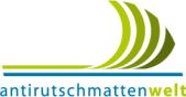 Logo mit stilisierten Bögen und Text: "antirutschmattenwelt" in Blau und Grün.