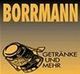 Borrmann-Logo mit einem Fass und der Aufschrift "Getränke und mehr" in Gelb und Schwarz.