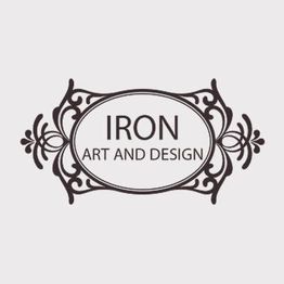 "Ornate logo with 'IRON ART AND DESIGN' in elegant decorative frame."
