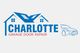 Logo of Charlotte Garage Door Repair featuring a house, car, and bold blue text.
