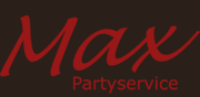 Logo mit rotem Text "Max Partyservice" auf schwarzem Hintergrund.