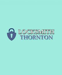 Locksmith Thornton logo with a padlock icon on a light blue background.