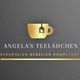 Logo von "Angela's Teelädchen", goldene Tasse auf grauem Hintergrund, Text darunter: "Persönlich. Herzlich. Kompetent".