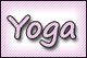 Text "Yoga" in rosa Schrift auf lila-weiß gestreiftem Hintergrund.