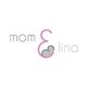 Logo mit Schriftzug "mom & lino", in Grau und Rosa gehalten, mit stilisierter Mutter und Kind.
