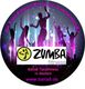 Schattenfiguren tanzen vor lila Lichtern, Zumba-Logo, Text: "Die Tanz-Fitness-Party aus Lateinamerika".