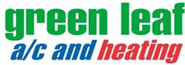 Green Leaf logo with "a/c and heating" in blue and red text.