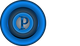 Logotipo em azul com a letra "P" no centro de círculos concêntricos.