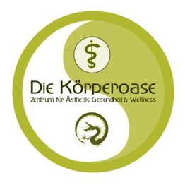 Grünes Yin-Yang-Logo mit Text: "Die Körperoase - Zentrum für Ästhetik Gesundheit & Wellness".