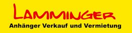 Gelbes Schild mit rotem Schriftzug "LAMMINGER" und Text "Anhänger Verkauf und Vermietung".