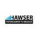 Logotipo de Hawser con barras ascendentes y texto: "Potenciamos tu negocio".
