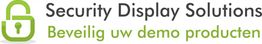 Groene sloticoon en tekst "Security Display Solutions - Beveilig uw demo producten".