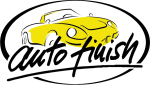 Logo mit gelbem Auto und Schriftzug "auto finish" in schwarzer Schrift, umgeben von ovalem Rahmen.