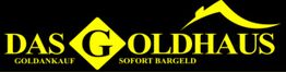 Gelbes Logo mit "DAS GOLDHAUS" und Text "GOLDANKAUF SOFORT BARGELD" auf schwarzem Hintergrund.