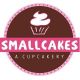 Brown and pink logo of Smallcakes, A Cupcakery, featuring a cupcake icon.