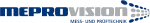 Logo der Firma "Meprovision" mit Slogan "Mess- und Prüfgeräte". Schriftdesign in Blau und Grau.