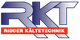 Logo mit großem blauen "RKT" und rotem Banner "Ridder Kältetechnik" darunter.