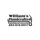 "William's Handcrafted logo with contact number, featuring woodworking and construction tools."