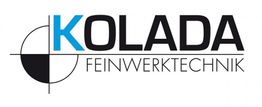 Logo mit Text "KOLADA Feinwerktechnik", K in Blau, daneben ein zentriertes Kreissymbol in Schwarz.