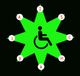 Estrella verde con símbolo de discapacidad en el centro y letras A, I, S, C, H y D alrededor.