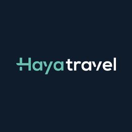 Texto del logo: "Haya travel" sobre fondo oscuro.