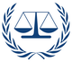 Balanza de justicia rodeada por una corona de laurel en azul.