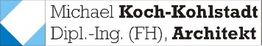 Visitenkarte von Michael Koch-Kohlstadt, Dipl.-Ing. (FH), Architekt, mit blauem Logo.
