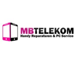 Logo "MB Telekom": Zwei Handys, Text "Handy Reparaturen & PC Service".