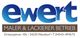 Ewert Maler und Lackierer Betrieb, Adresse und Telefonnummer in blauem und braunem Text.