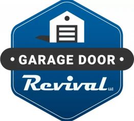 Logo of Garage Door Revival with a garage icon on a blue hexagon.