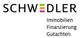 Schwedler-Logo mit Text: Immobilien, Finanzierung, Gutachten. Buchstabe „E“ in Farben.