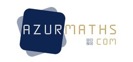 Logo avec texte "AZURMATHS.COM" et icônes de calcul, fond bleu et doré.