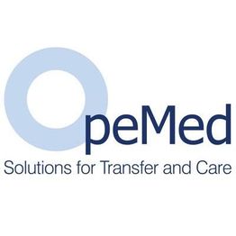 Logo von OpeMed mit dem Slogan „Solutions for Transfer and Care“ in Blau auf weißem Hintergrund.