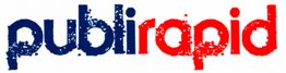 Texto "publirapid" en azul y rojo con efecto desgastado.