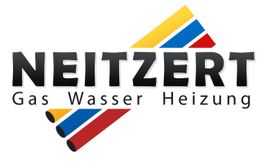 Logo mit dem Text "NEITZERT Gas Wasser Heizung" und farbigen Rohren in Gelb, Blau, Rot.