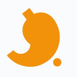 Orange, stilisiertes Zeichen auf weißem Hintergrund, ähnlich einem Komma und Punkt.