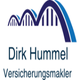 Logo mit blauen Bögen, Schriftzug: "Dirk Hummel Versicherungsmakler".