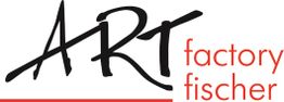 Logo mit der Aufschrift "ART factory fischer" in Schwarz und Rot.