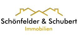 Logo von Schönfelder & Schubert Immobilien, schwarze und gelbe Schrift mit Haus-Symbolen.