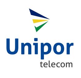 Logo da Unipor Telecom com três setas coloridas em azul, amarelo e verde.