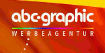 Logo der Firma "abc-graphic Werbeagentur" auf buntem Hintergrund.
