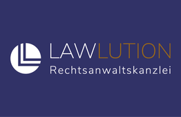Logo von Lawlution, einer Rechtsanwaltskanzlei, auf dunkelblauem Hintergrund.