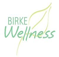 "Birke Wellness Logo mit grünem Blatt, stilisiert in Grün- und Gelbtönen."