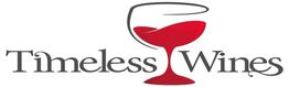 Logo with the words "Timeless Wines" and a red wine glass icon incorporated in the design.