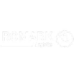 Romark Logistics logo in white with a circular design on the right.