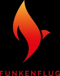 Logo mit stilisiertem roten Vogel in Form einer Flamme, darunter das Wort "FUNKENFLUG".